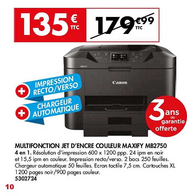 multifonction jet d'encre couleur maxify mb2750 canon