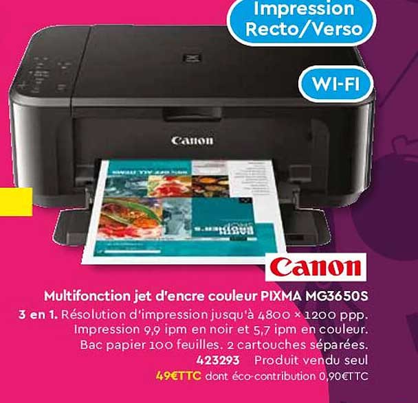 Multifonction Jet D'encre Couleur Pixma Mg3650s Canon