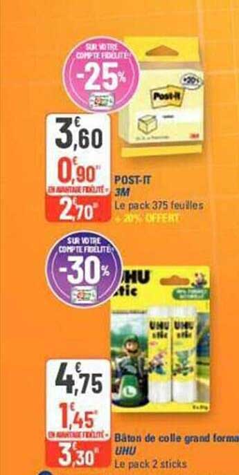 post-it 3m, bâton de colle grand format uhu