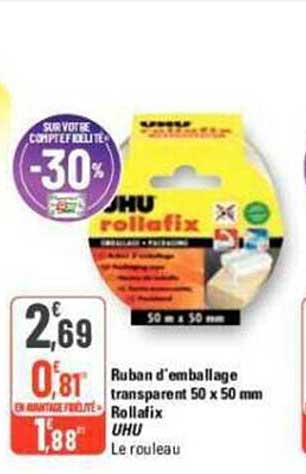 ruban d'emballage transparent 50 x 50 mm rollafix uhu