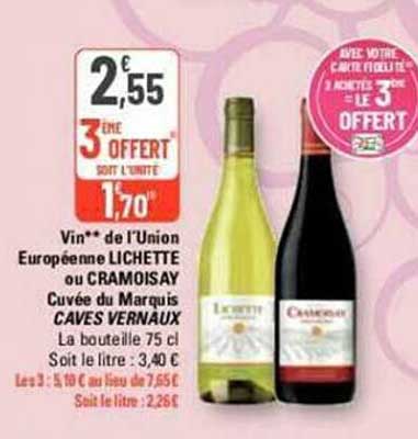 vin de l'union européenne lichette ou cramoisay cuvée du marquis caves vernaux