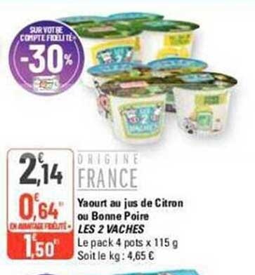 yaourt au jus de citron ou bonne poire les 2 vaches
