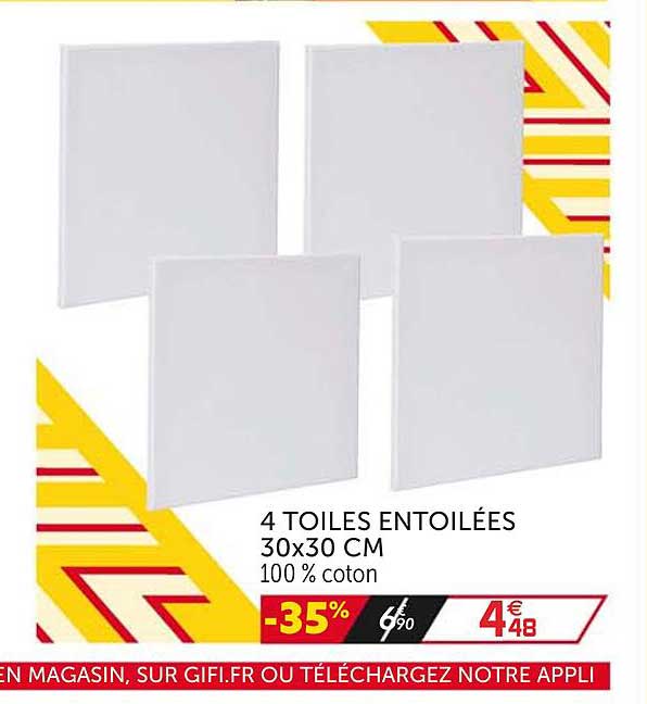 4 toiles entoilées 30x30 cm
