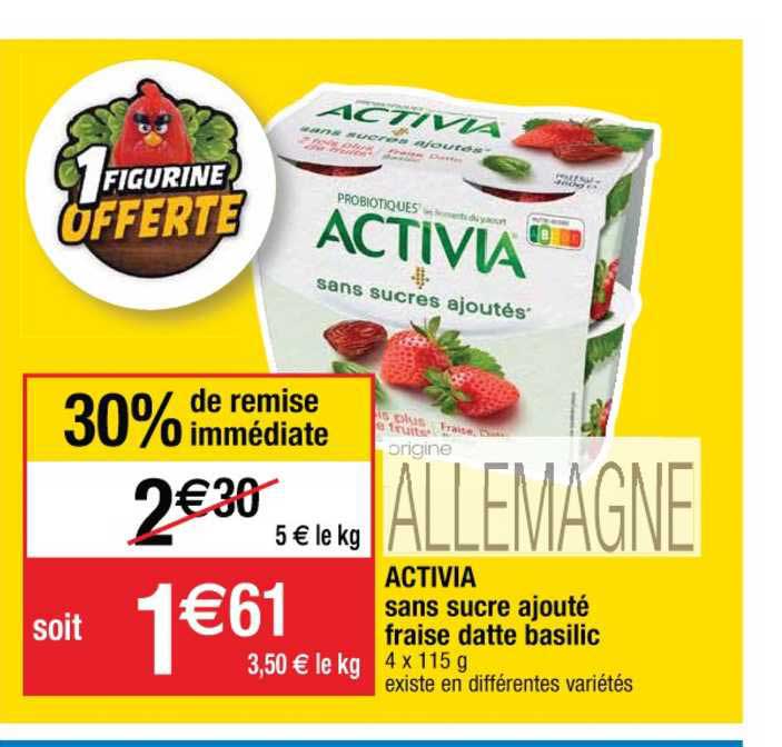 activia sans sucre ajouté fraise datte basilic 30% de remise immédiate