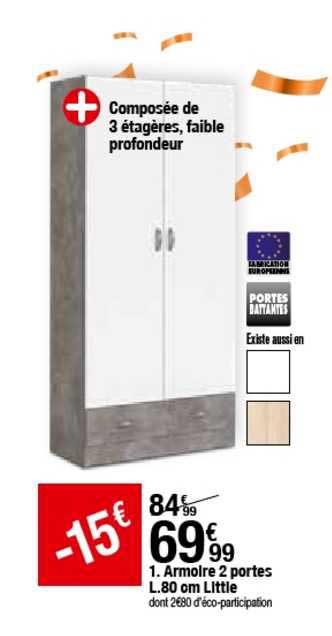 armoire 2 portes l.80 cm little