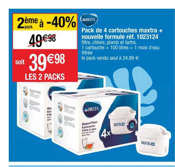 brita pack de 4 cartouches maxtra + nouvelle formule réf. 1023124 2ème pack à -40%