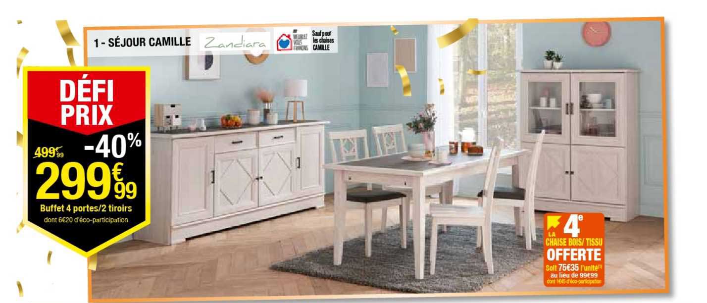 séjour camille zandiara buffet 4 portes 2 tiroirs
