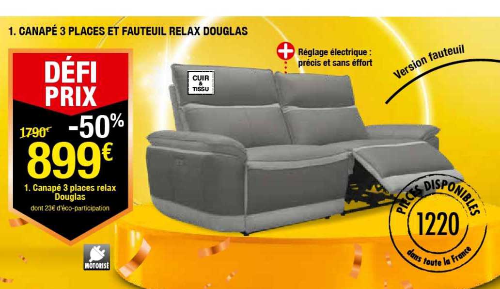 canapé 3 places relax douglas