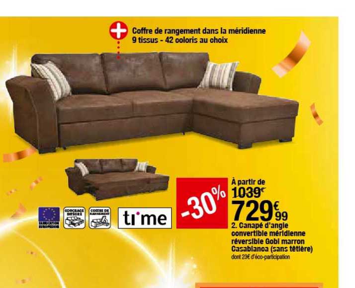 canapé d'angle convertible méridienne réversible gobi marron casablanca sans têtière