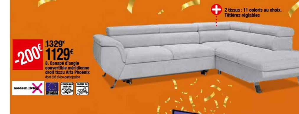 Canapé D'angle Convertible Méridinne Droit Tissy Alfa Phoénix