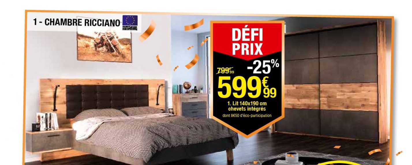 chambre ricciano lit 140x190 cm chevets intégrés