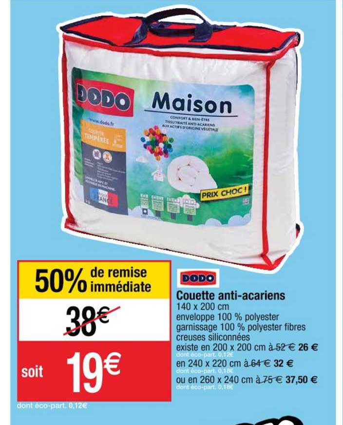 couette anti acariens 50% de remise immédiate