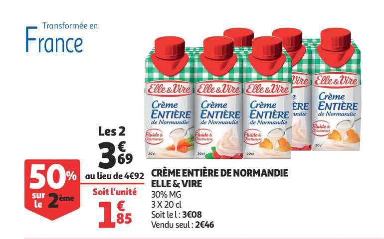 Crème Entière De Normandie Elle&vire 50% Sur Le 2ème