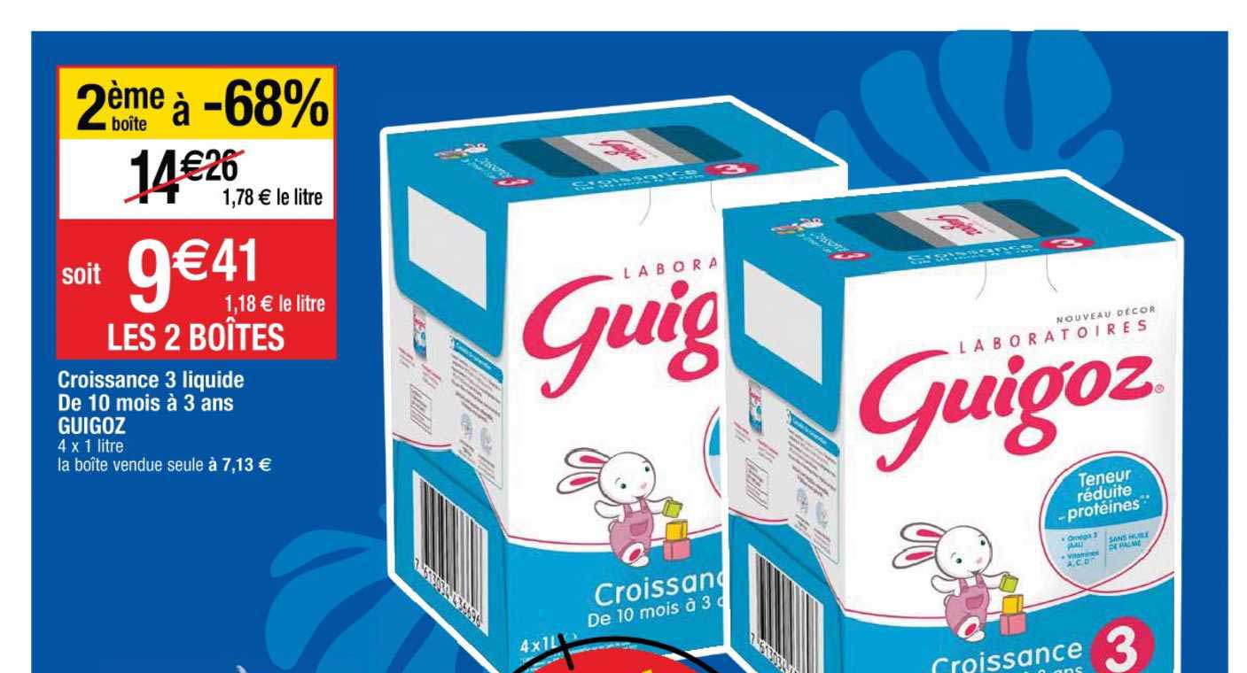 croissance 3 liquide de 10 mois à 3 ans guigoz le 2ème boîte à -68%