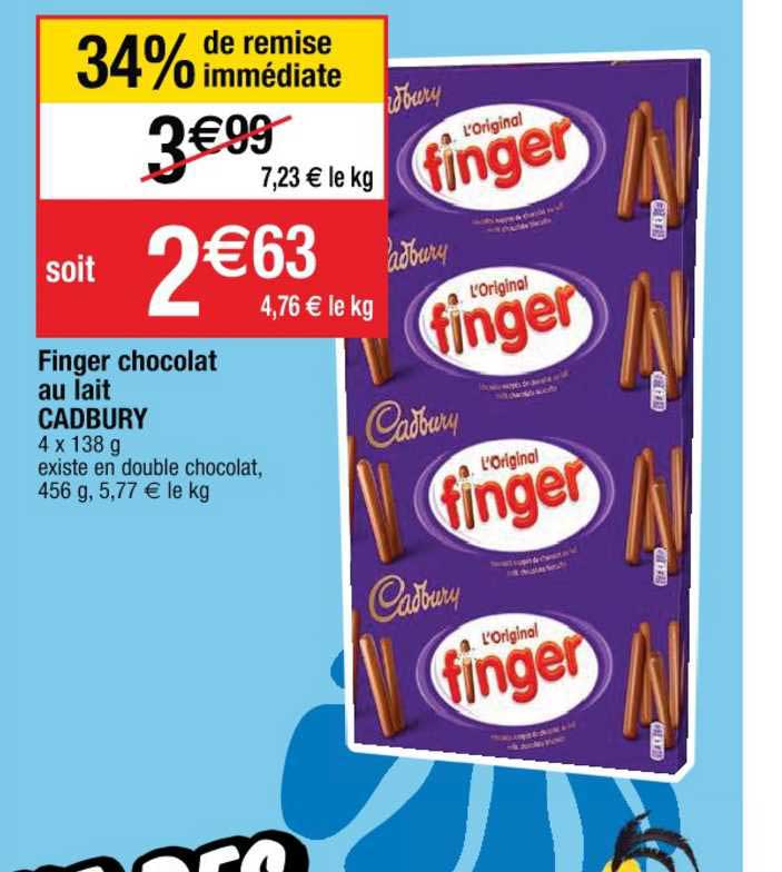 finger chocolat au lait cadbury 34% de remise immédiate