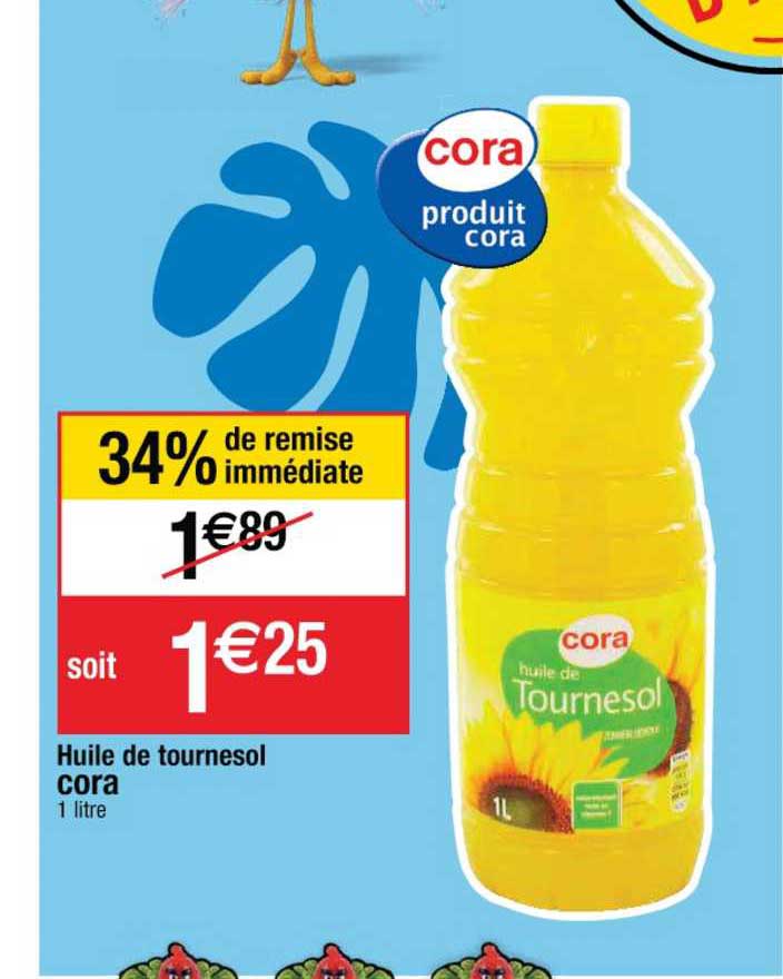huile de tournesol cora 34% de remise immédiatement