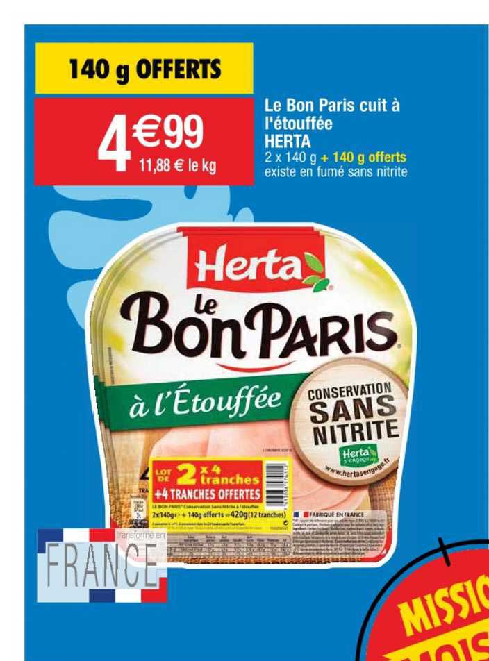 le bon paris cuit à l'étouffée herta 140g offerts