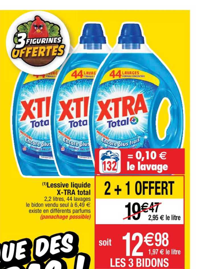 lessive liquide x tra total 2+1 offert
