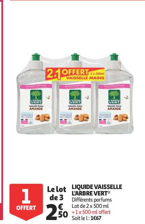 liquide vaisselle l'arbre vert 1 offert