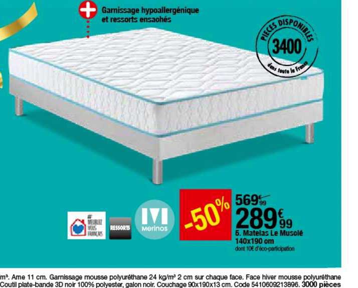 matelas le musolé 140x190 cm ressorts merinos
