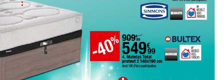 matelas total protect 2 140x190 cm simmons ressorts bultex mousse