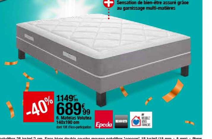 matelas volutea 140x190 cm epeda ressorts