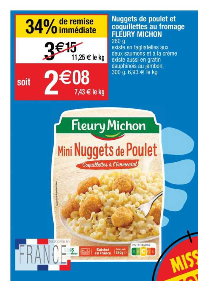 nuggets de poulet et coquillettes au fromage fleury michon 34% de remise immédiate