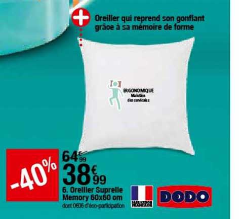 oreiller suprelle memory 60x60 cm dodo