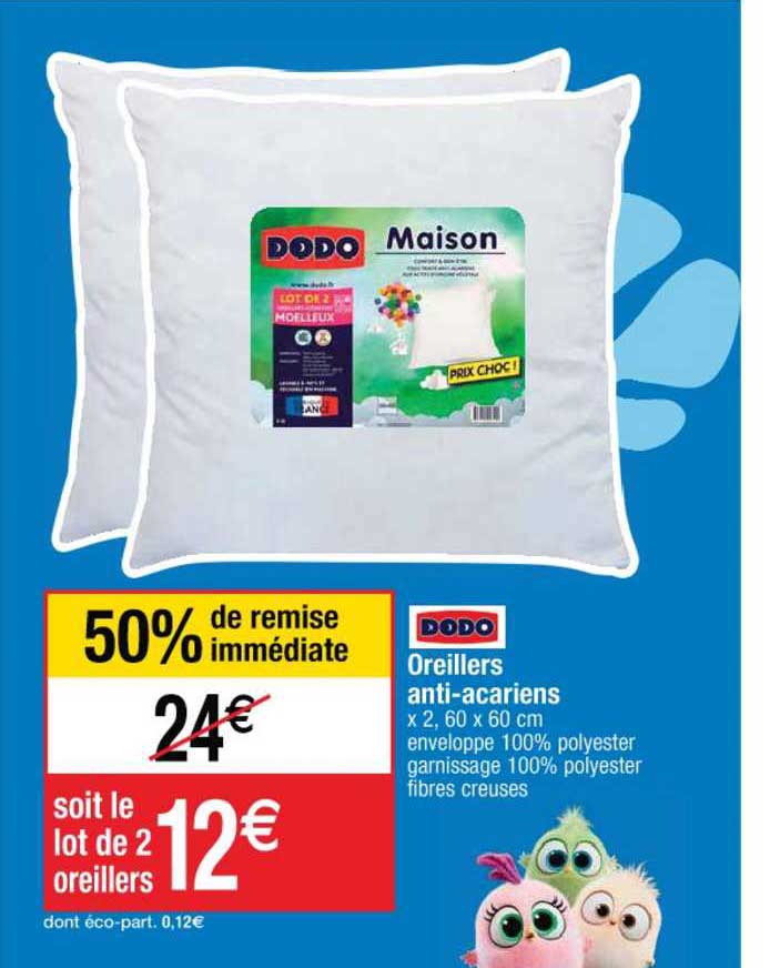 oreillers anti acariens 50% de remise immédiate