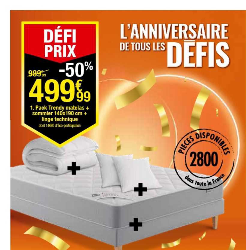 pack trendy matelas + sommier 140x190 cm linge technique