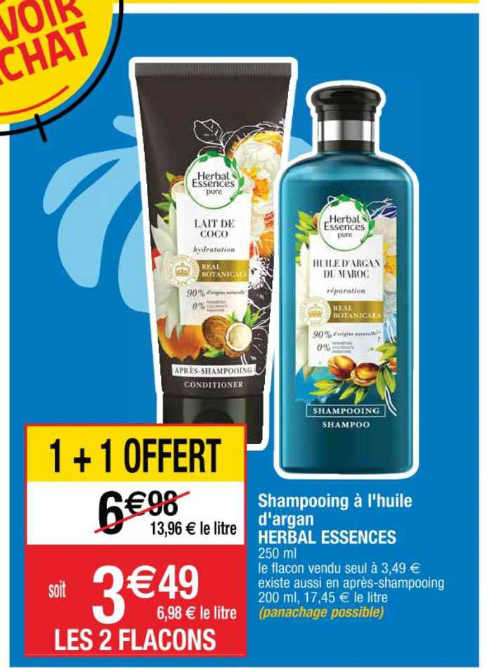 shampooing à l'huile d'argan herbal essences 1+1 offert