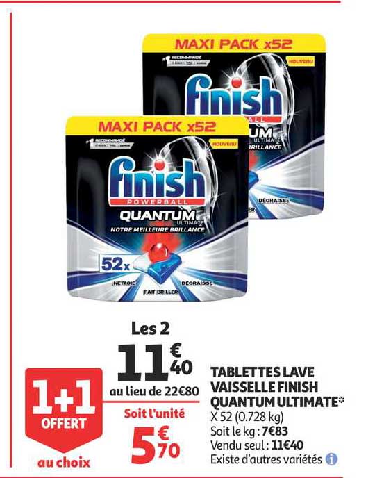 tablettes lave vaisselle finish quantum ultimate 1+1 offert au choix