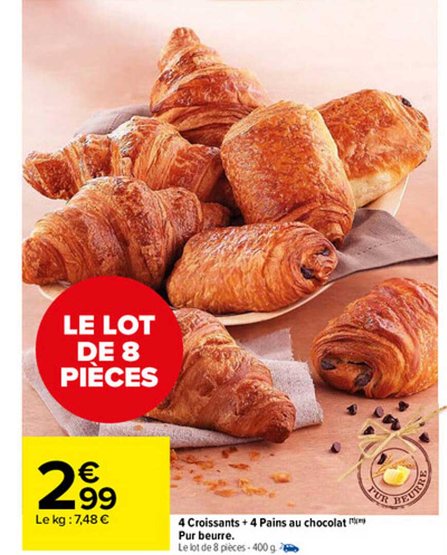 4 Croissants + 4 Pains Au Chocolat Pur Beurre