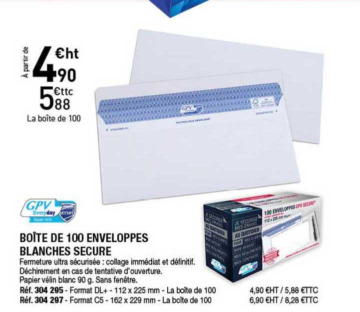 boîte de 100 enveloppes blanches secure