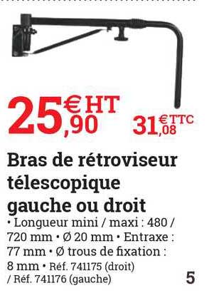 bras de rétroviseur télescopique gauche ou droit