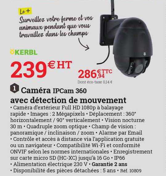 caméra ipcam 360 avec détection de mouvement kerbl
