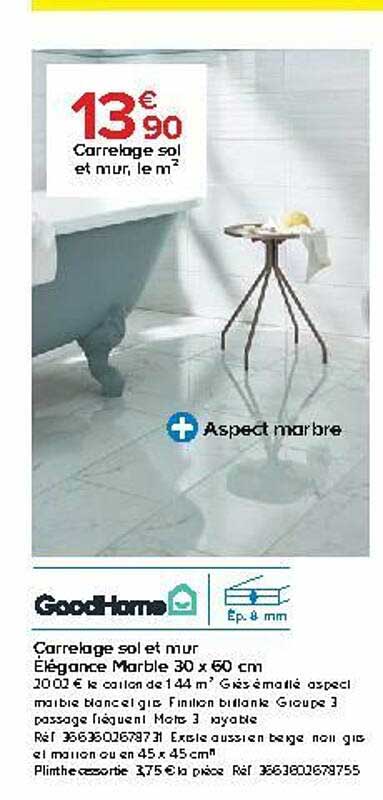 carrelage sol et mur élégance marble 30 x 60 cm goodhome