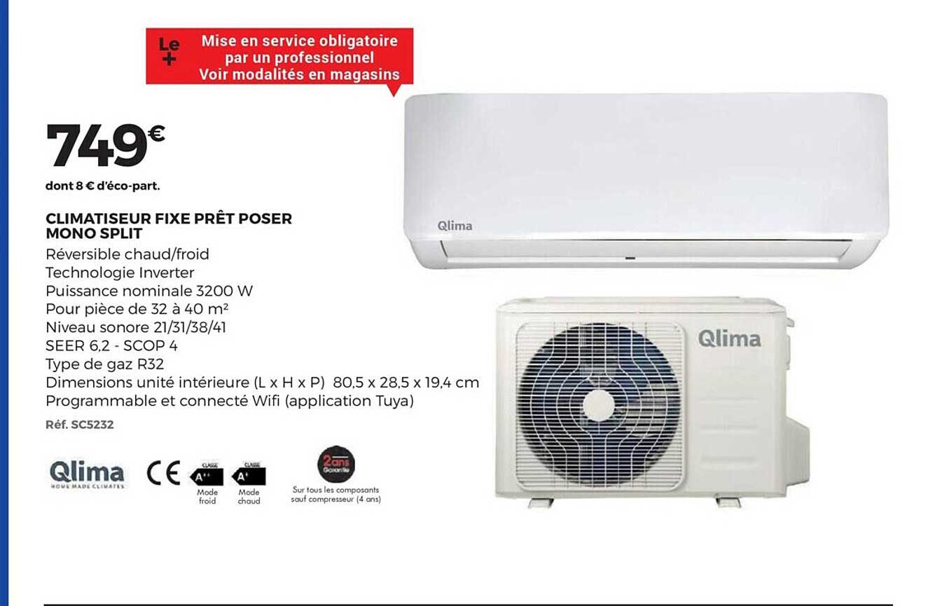 climatiseur fixe prêt poser mono split