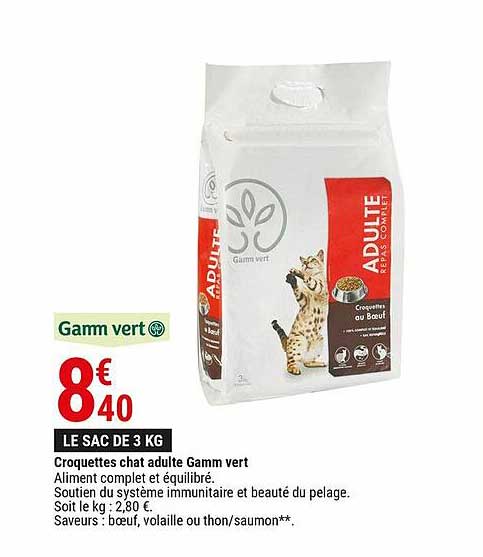 croquettes chat adulte gamm vert