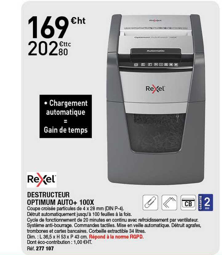 Destructeur Optimum Auto+ 100x Rexel