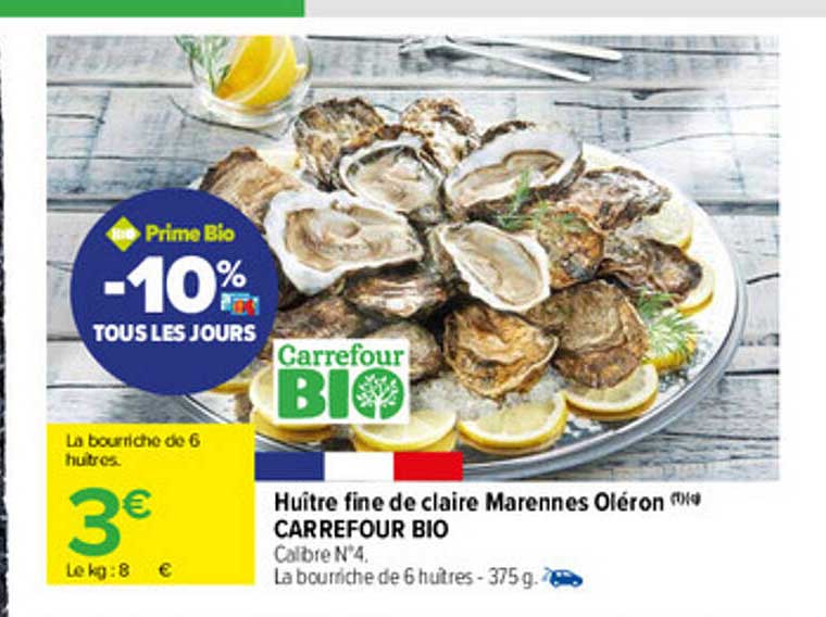 huître fine de claire marennes oléron carrefour bio