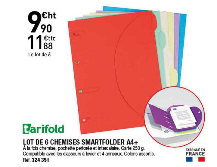 lot de 6 chemises smartfolder a4+ tarifold
