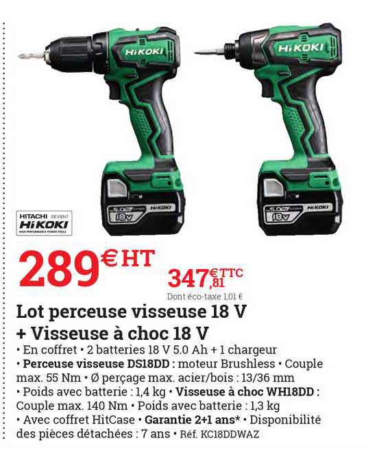 lot perceuse visseuse 18 v + visseuse à choc 18 v hitachi hikoki