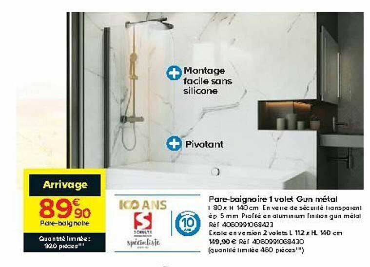 pare-baignoire 1 volet gun métal