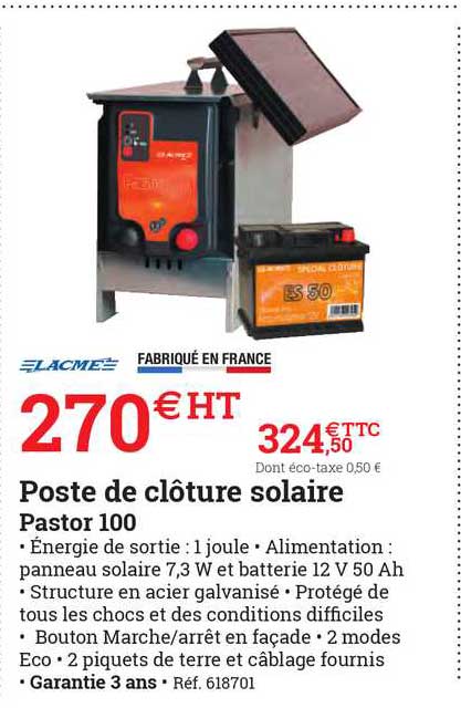 poste de clôture solaire pastor 100 lacme