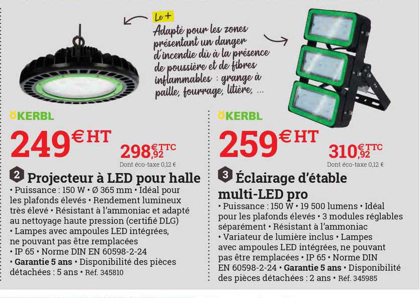 projecteur à led pour halle kerbl, éclairage d'étable multi-led pro kerbl