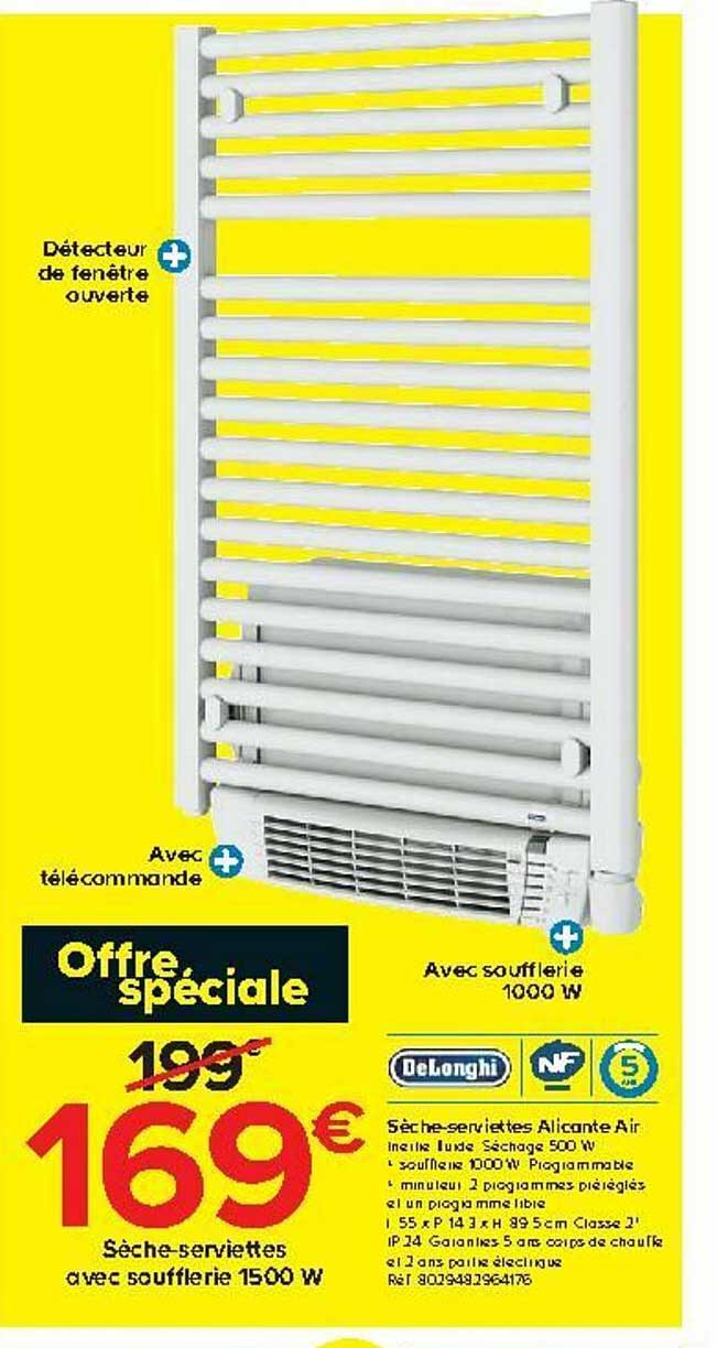 sèche-serviettes avec soufflerie 1500 w delonghi