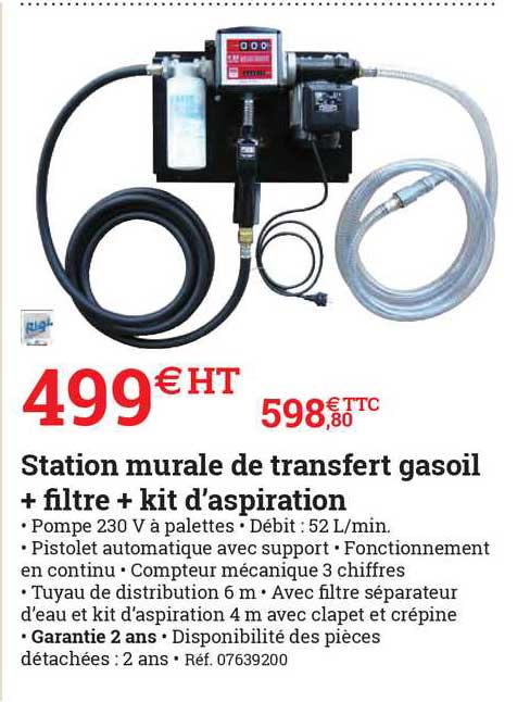 station murale de transfert gasoil + filtre + kit d'aspiration