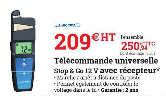 télécommande universelle stop & go 12 v avec récepteur lacme