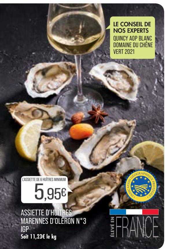 assiette d'huîtres marennes d'oléron n°3 igp